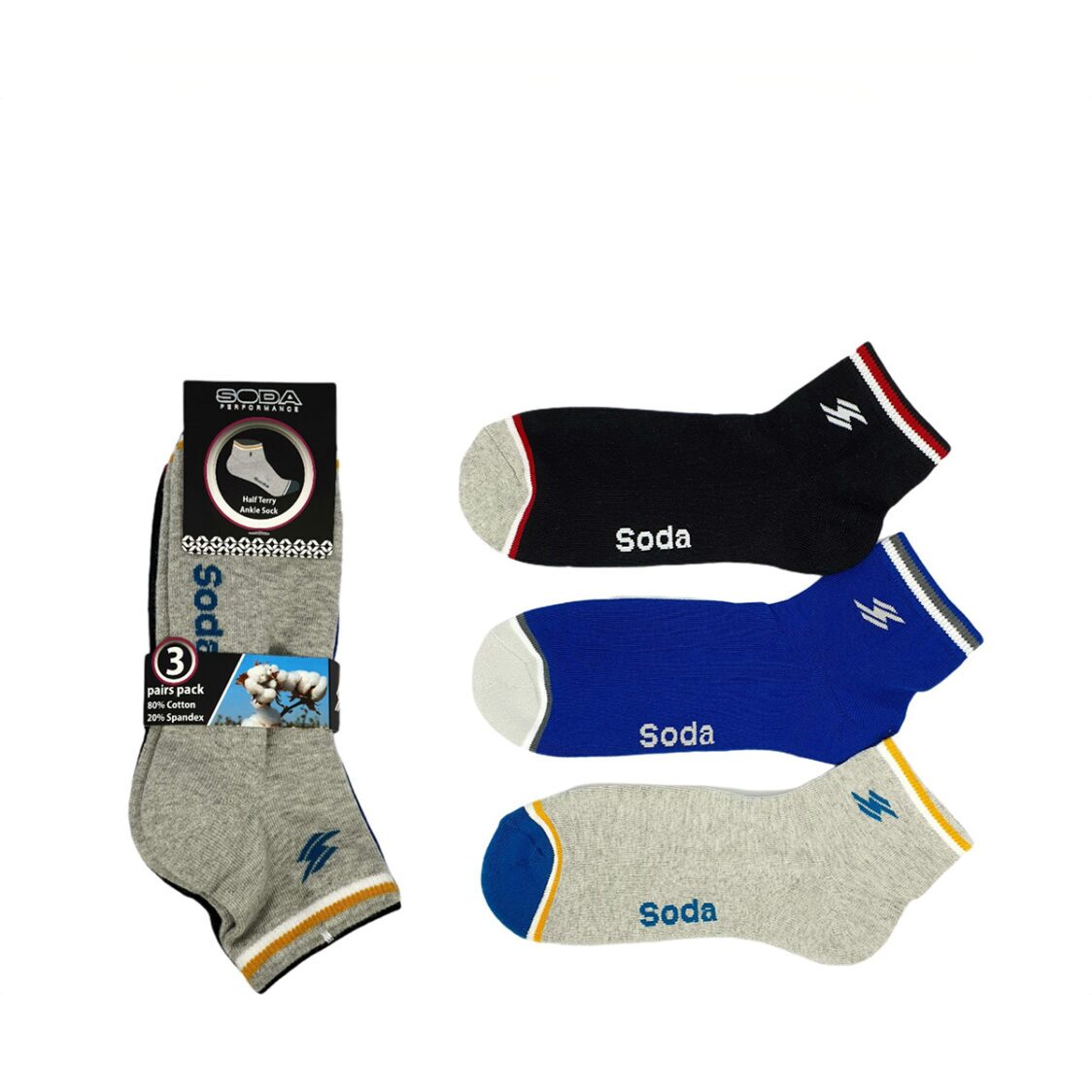 Soda 3 pc Pack Half Terry Ankle Casual Socks
