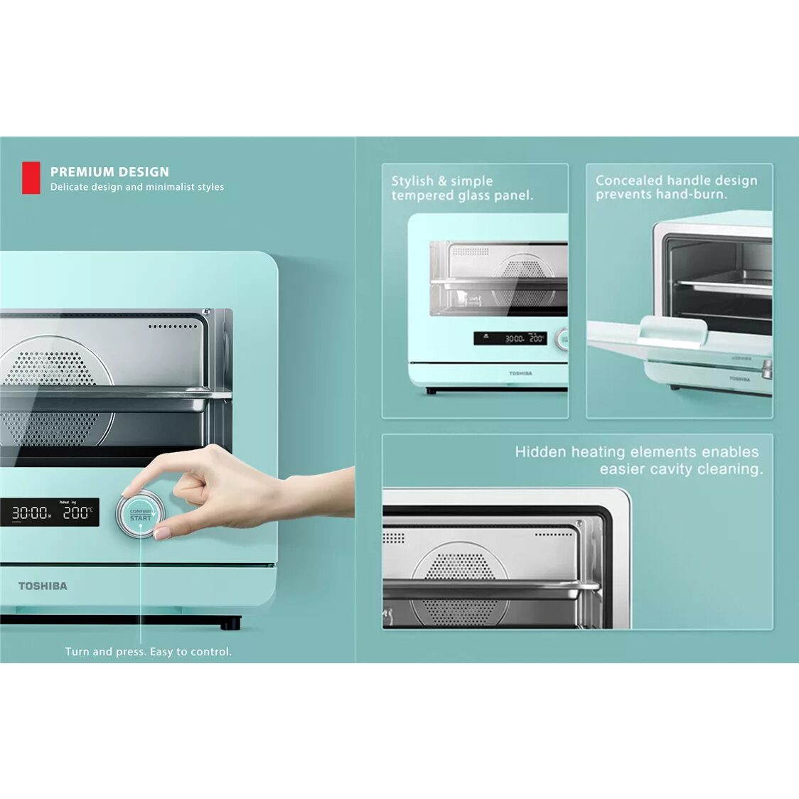 Toshiba Mint Green Multifunctional Steam Toaster Oven with Contemporary  Aesthetic, 20L, MS1TC20SF, Blue : : Home