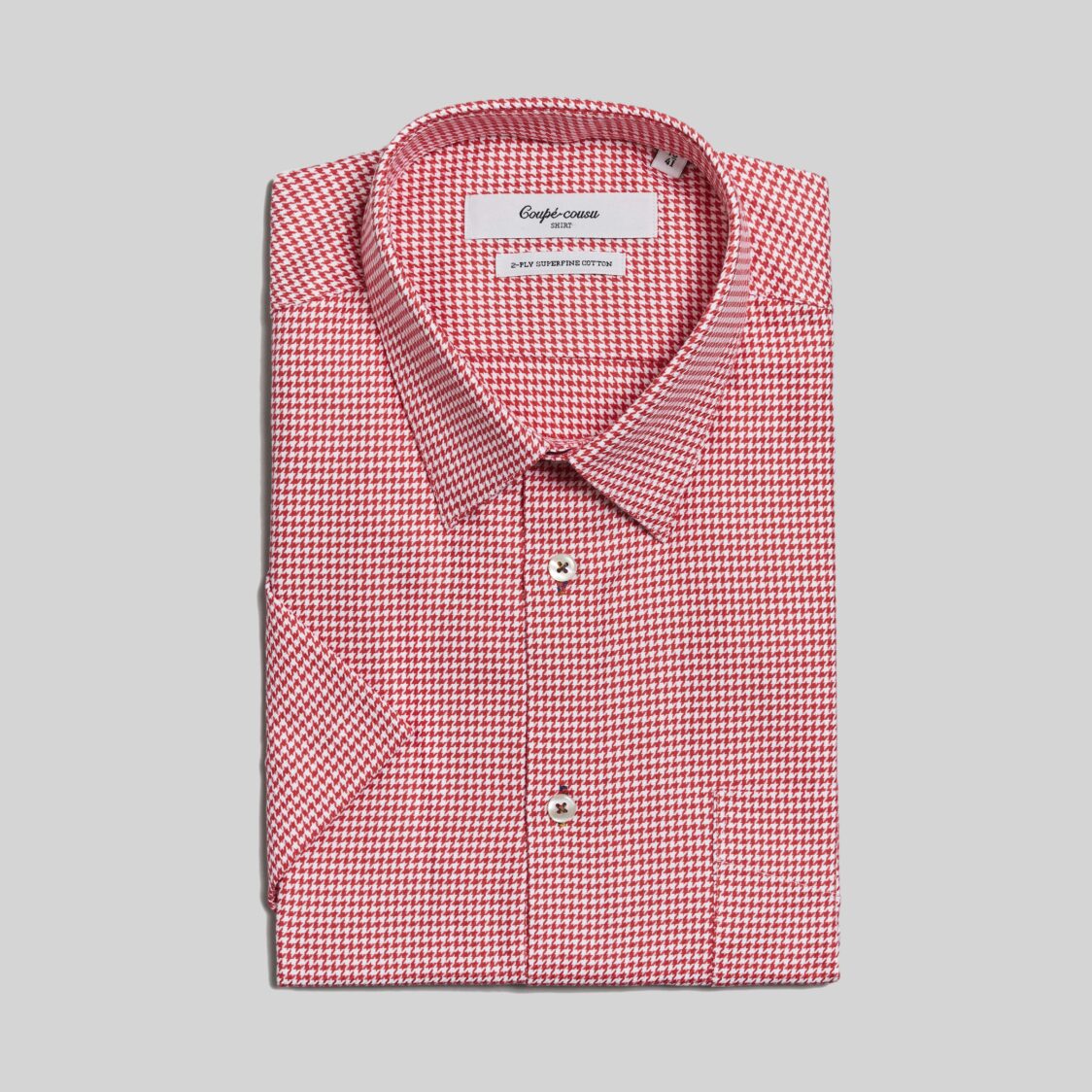 Coupe Cousu Short Sleeve Shirt Red Houndstooth