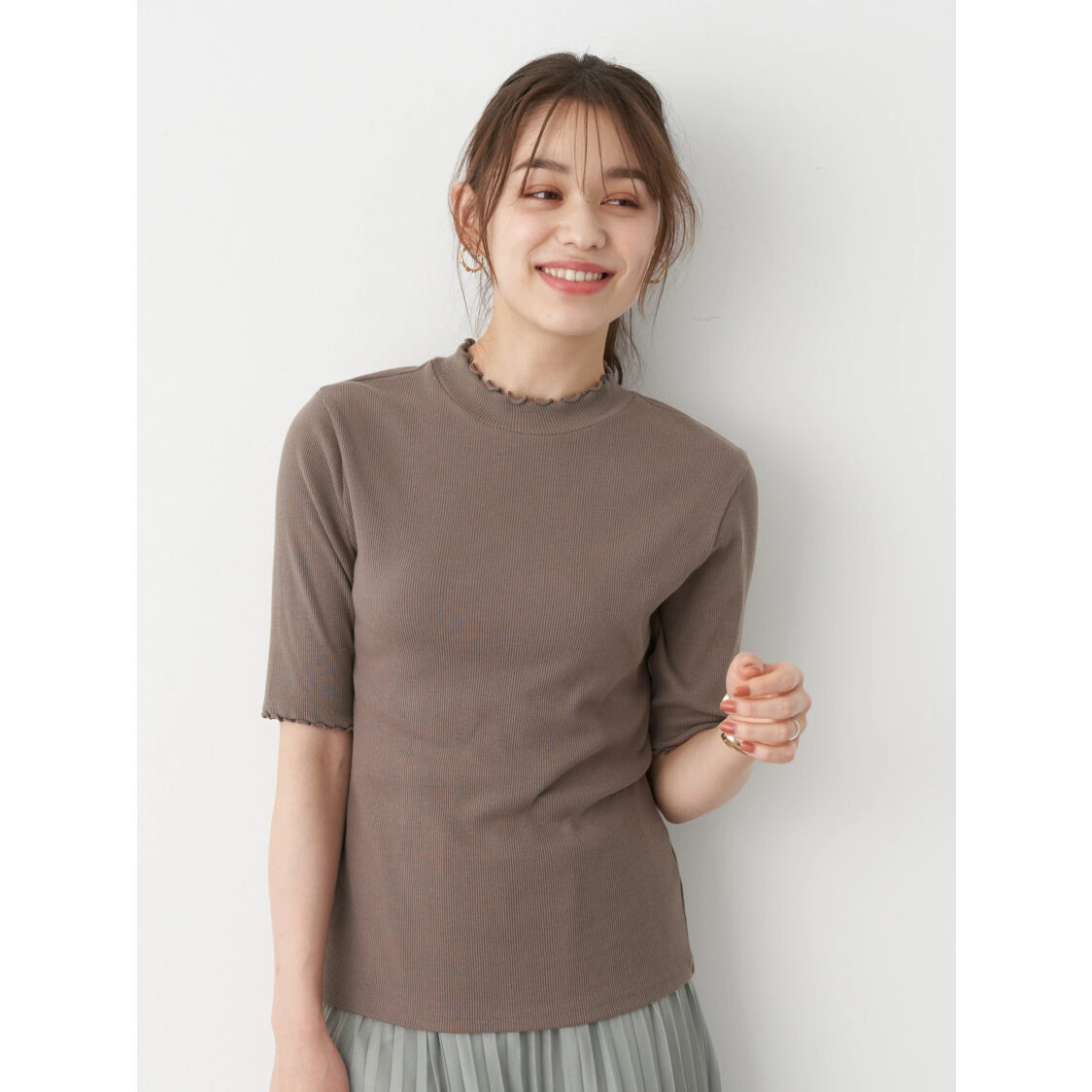 Earth Music  Ecology Short Sleeves Ribbed Pullover Mocha