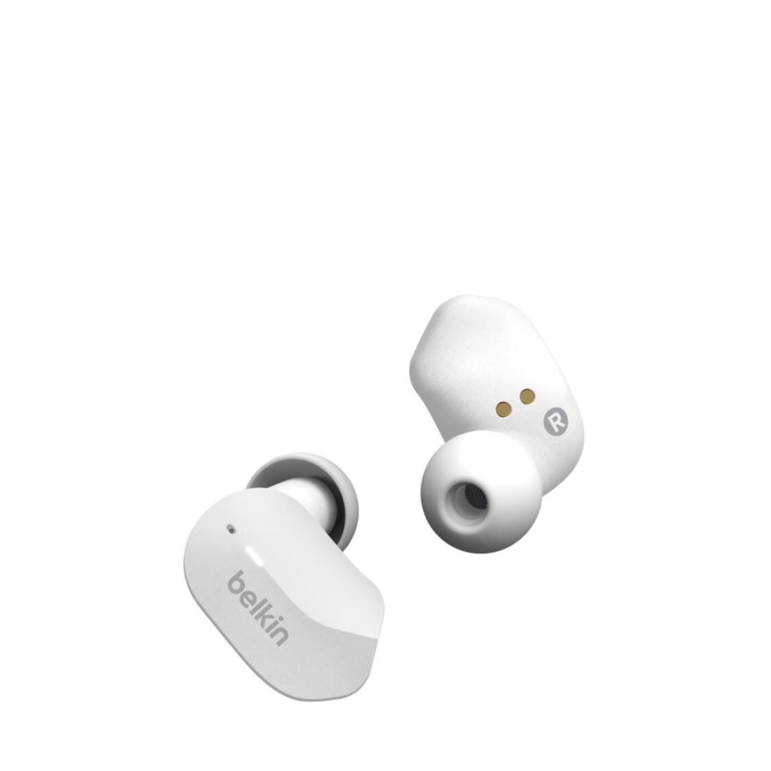 white wireless earbuds