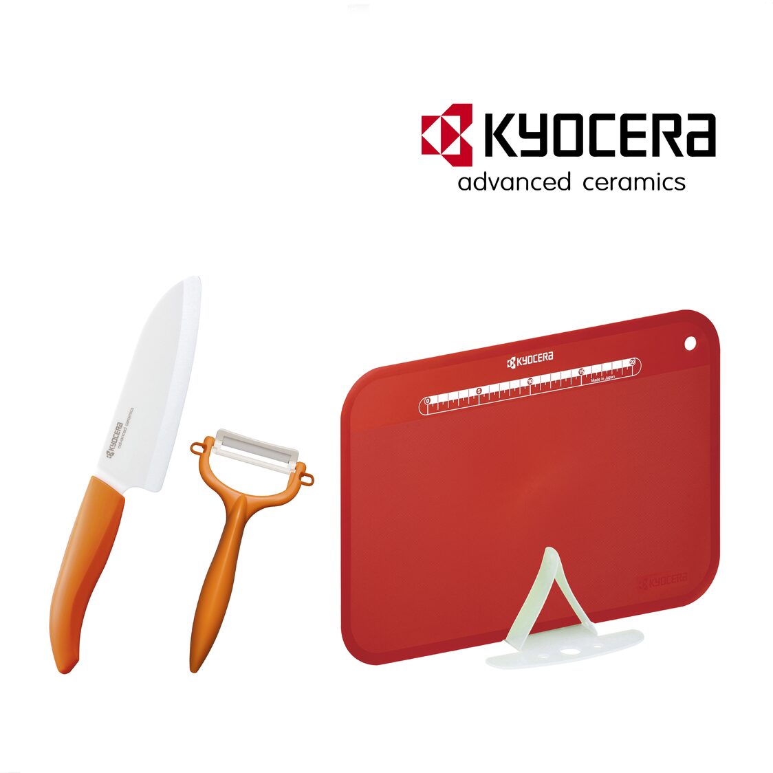 Kyocera Large Cutting Board With Stand Rd Kyocera Santoku Knife  Peeler  Set - Orange