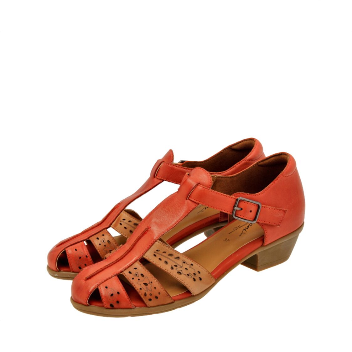 Barani 19606 Chestnut Leather Heeled Sandals Short