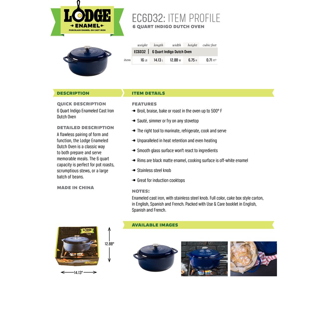 Lodge EC6D32 6 Qt. Indigo Enameled Cast Iron Dutch Oven