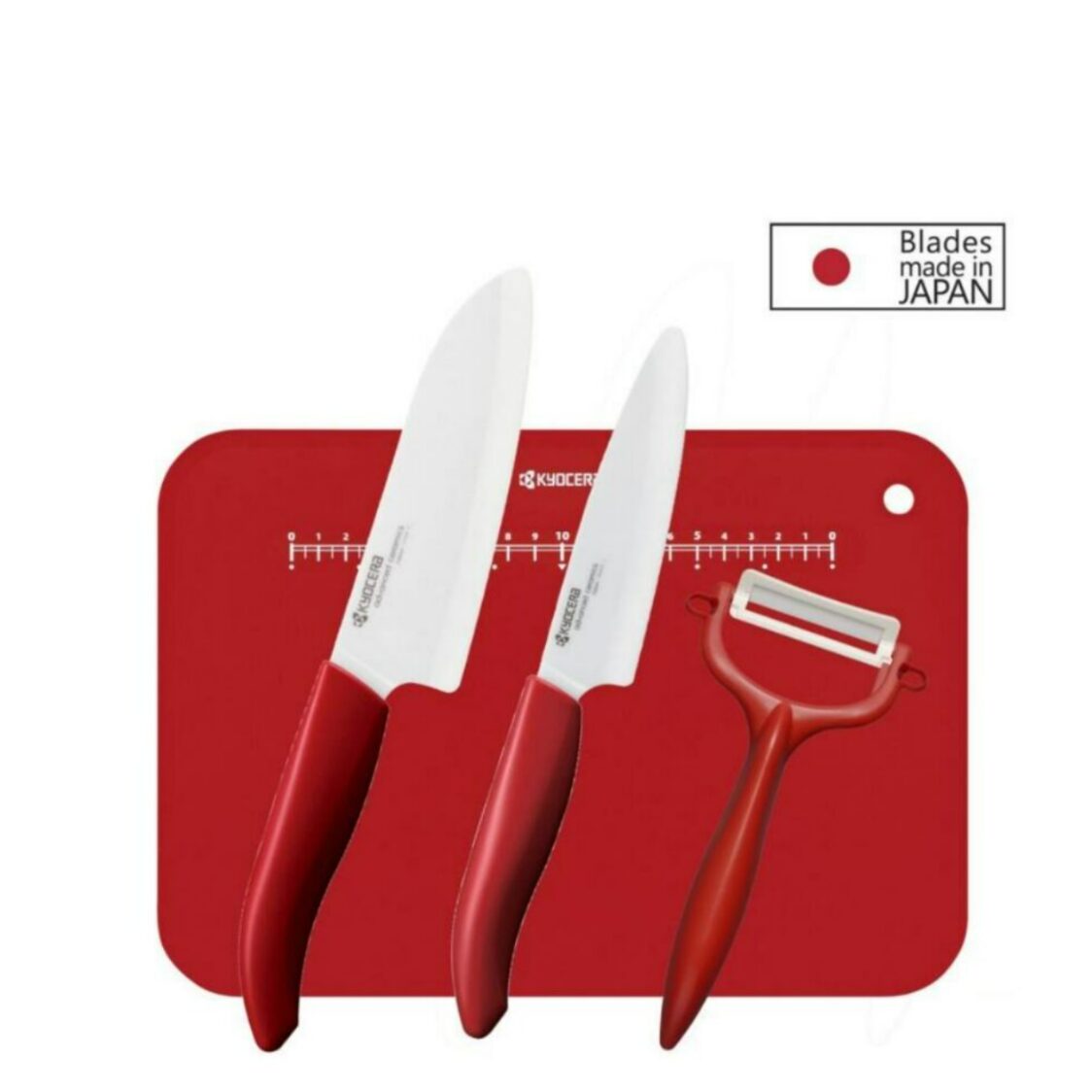 Kyocera Knife  Peeler  Cutting Board Set Red GP-402