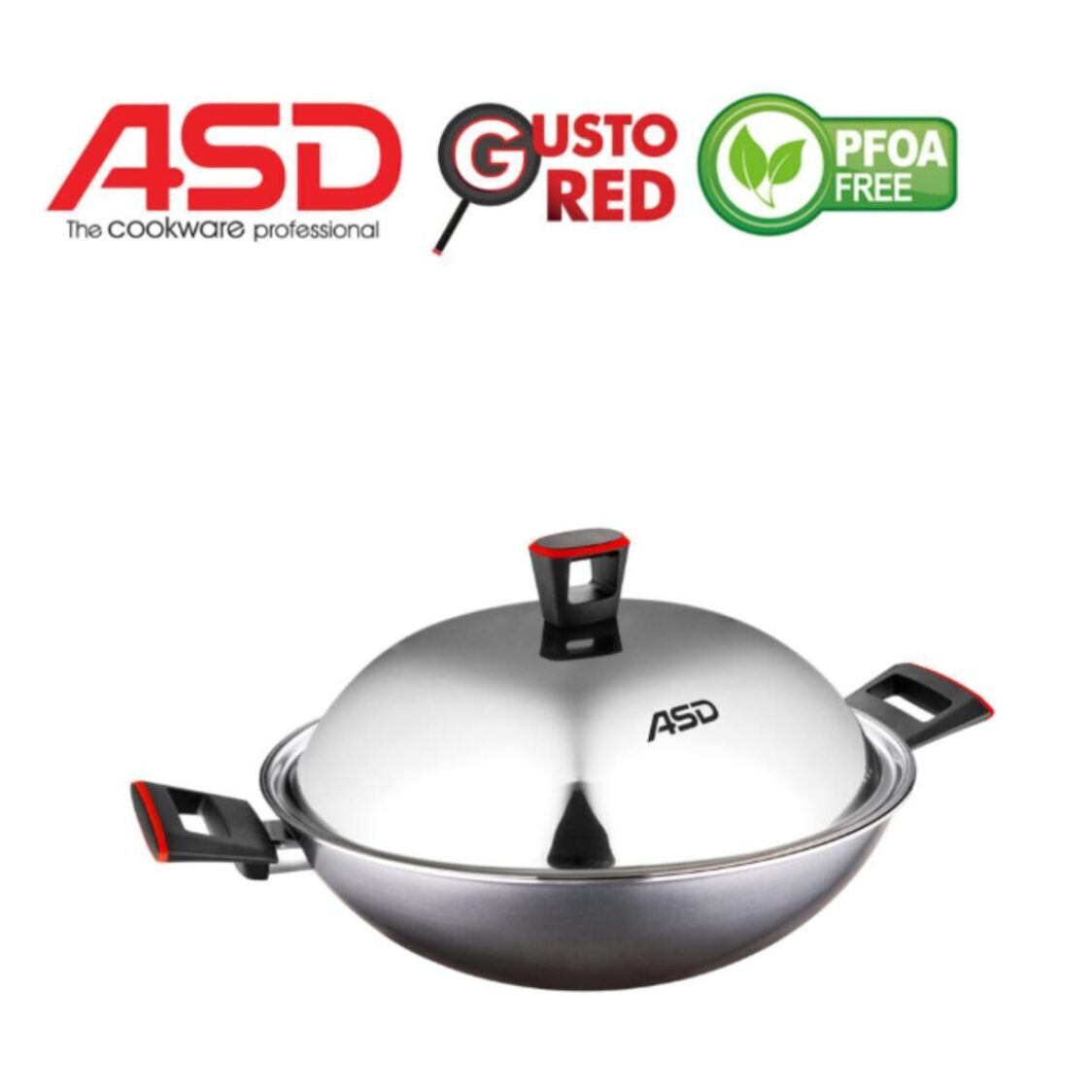 ASD Gusto Red 36cm Non-Stick Wok With SSteel Cover HP8536-RD