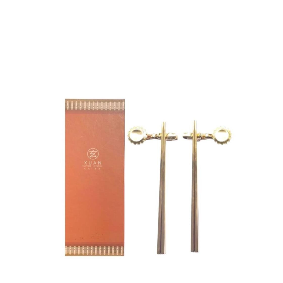 Xuan Culture  Lifestyle Stainless Steel Chinese Style Gold Chopsticks Set
