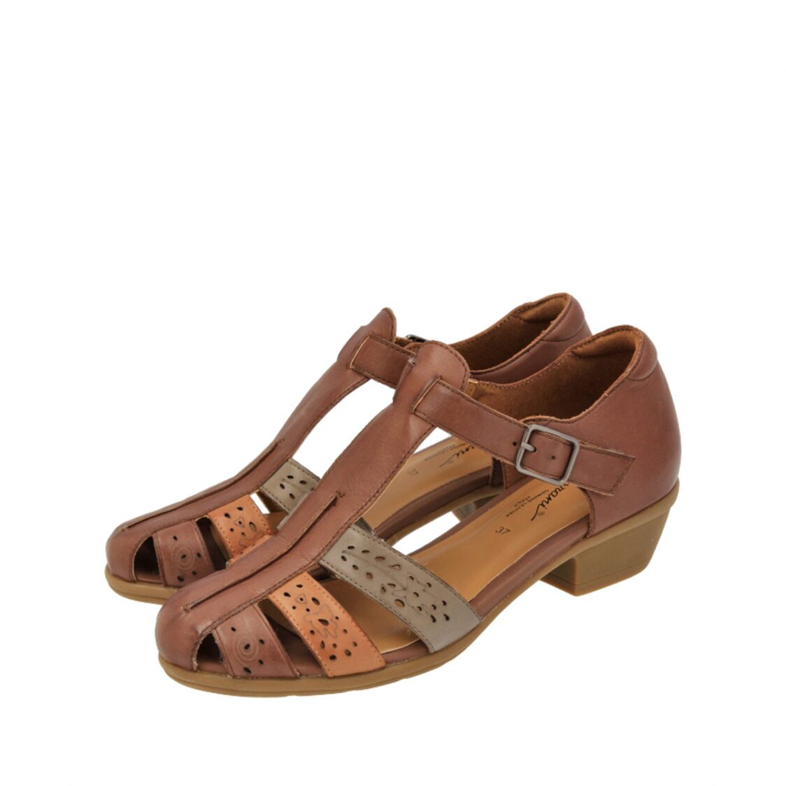 Barani 19606 Brown Leather Heeled Sandals Short