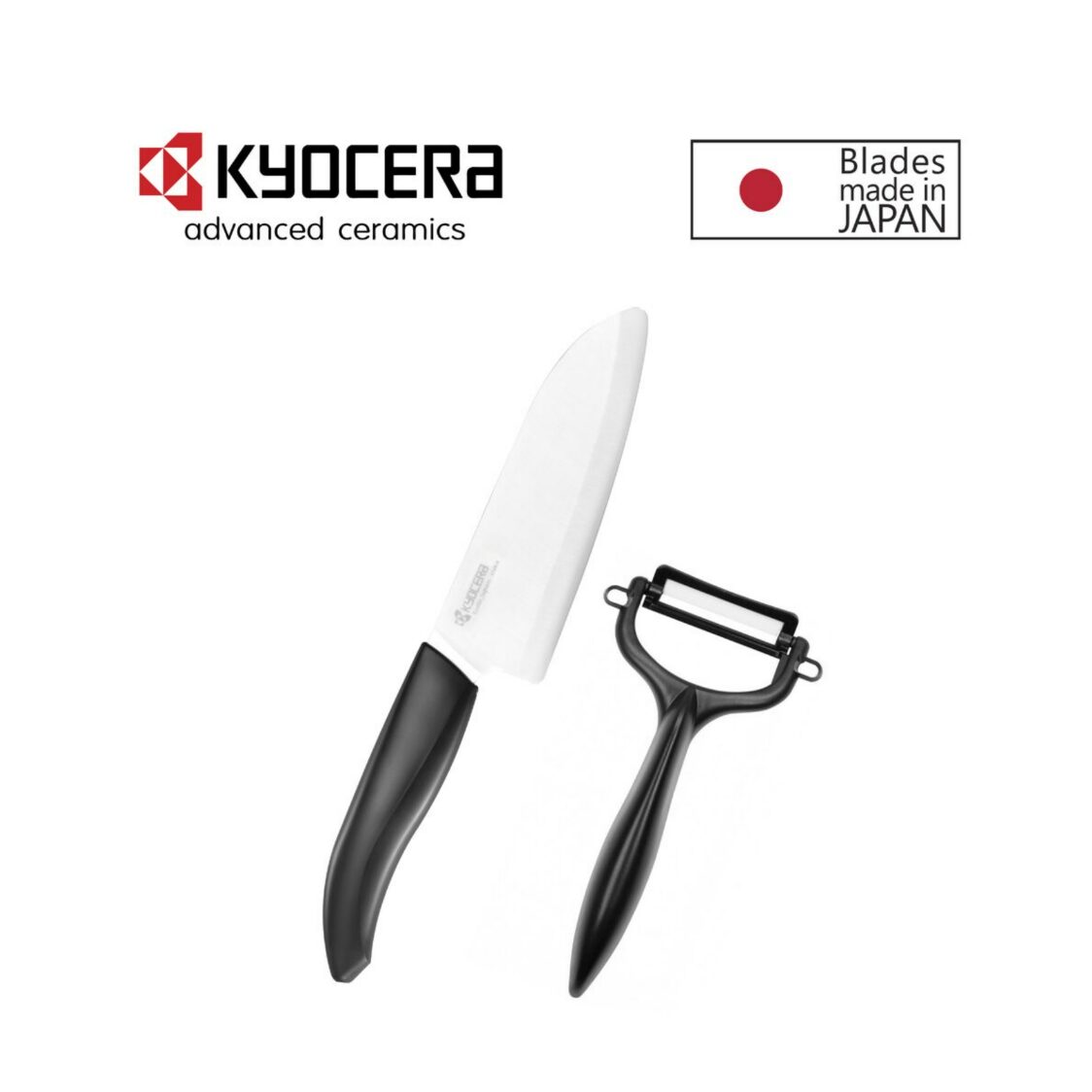 KYOCERA 55 Advanced Ceramic Santoku Knife  Peeler Set - Black FK140WH-CP10N BK