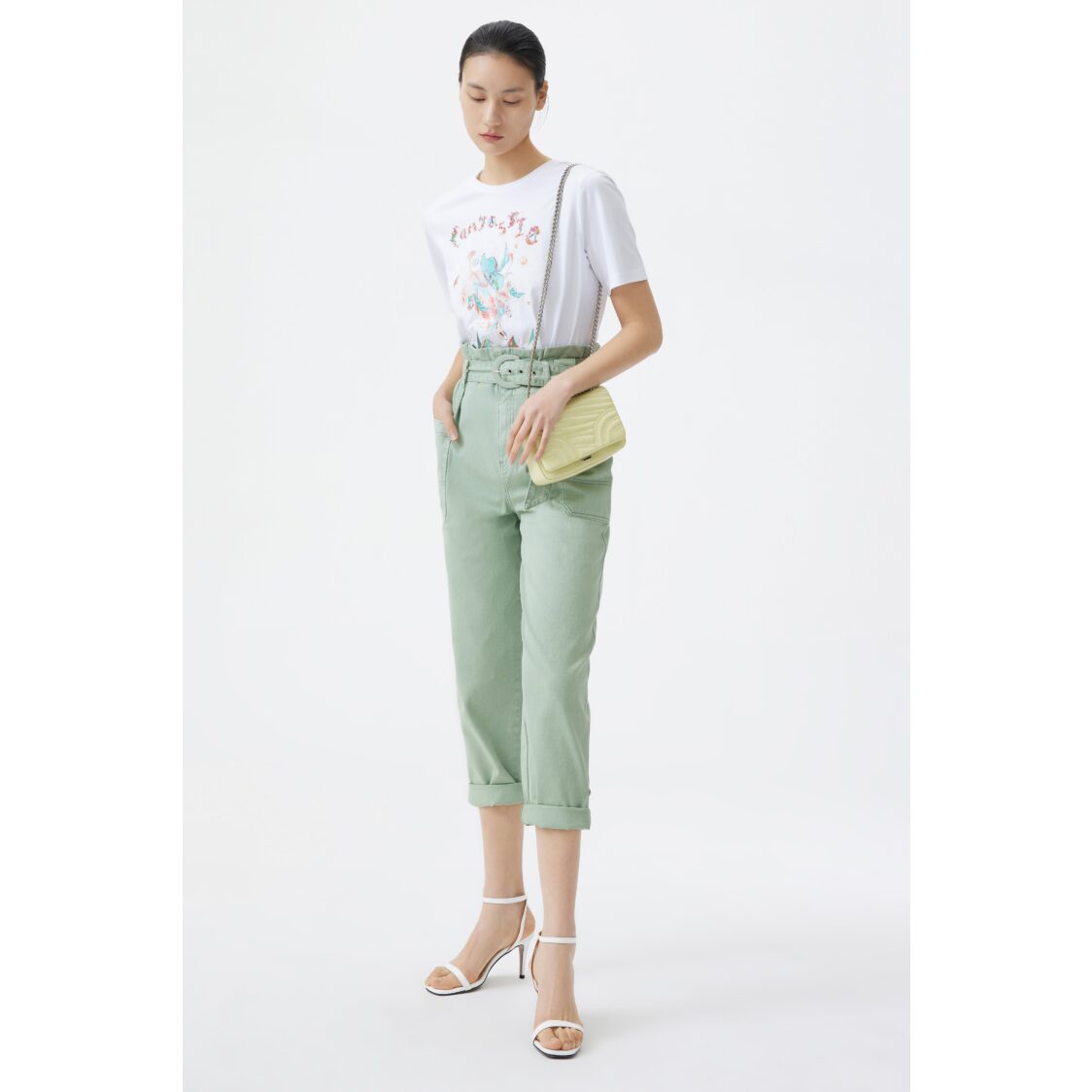 Lily High Waisted Tapered Jeans Sage Green