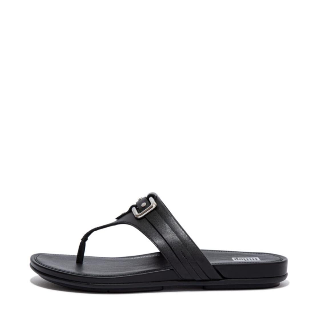 FITFLOP Gracie Stud-Buckle Leather Toepost Black