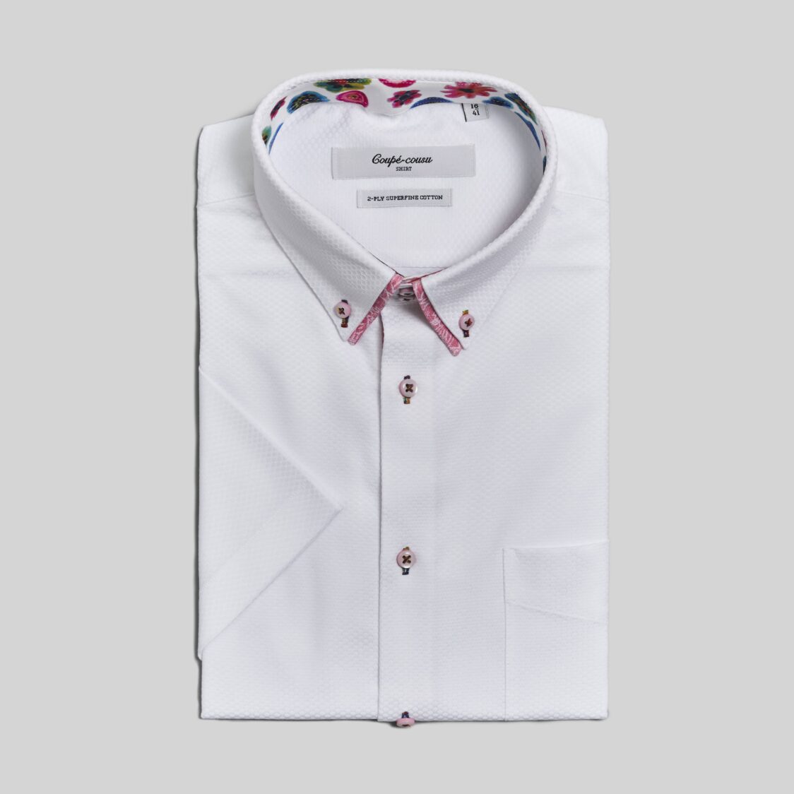 Coupe Cousu Double Collar Short Sleeve Shirt White Dobby