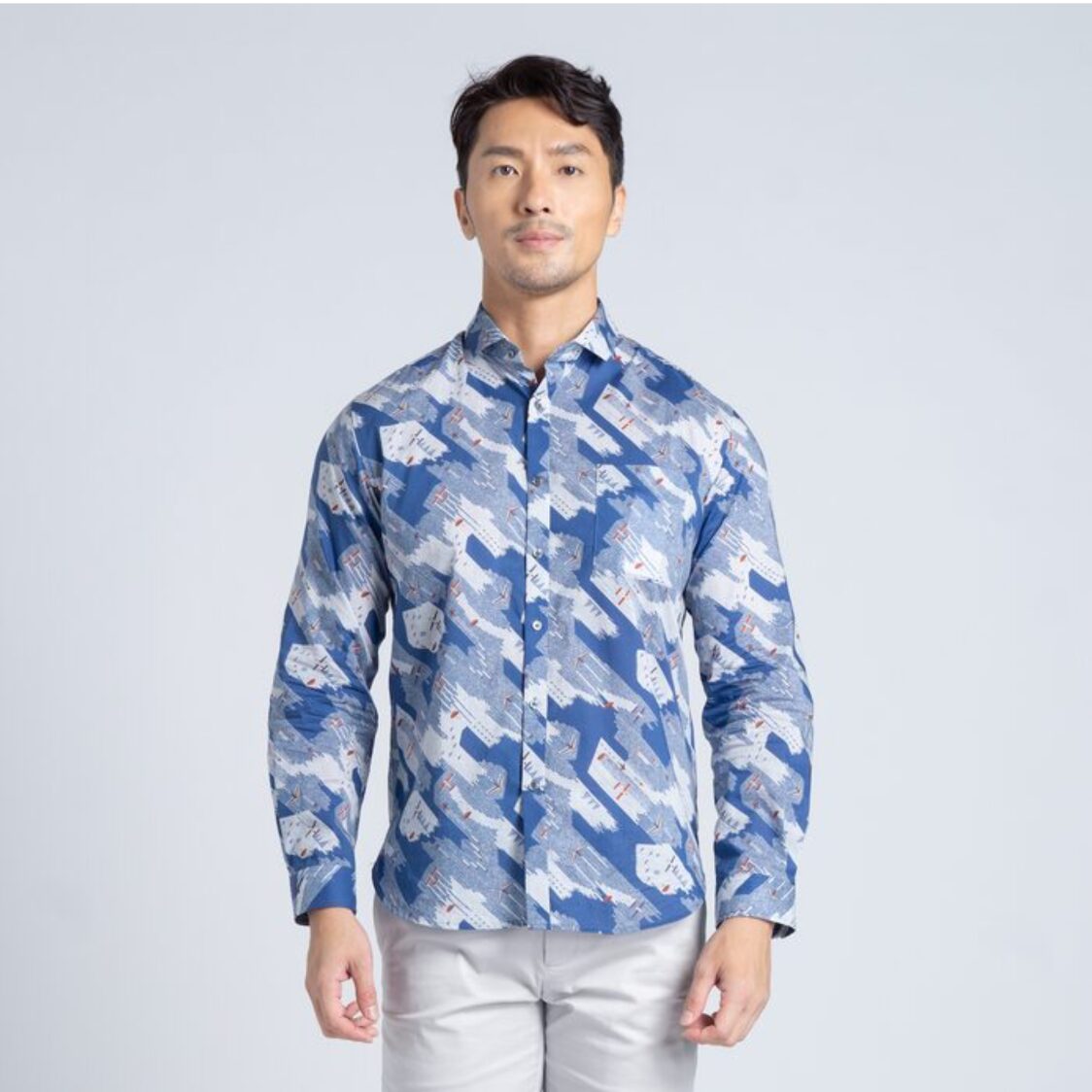 Kurt Woods Made With Liberty Fabric Long Sleeve Spread Collar Shirt Himuro Sky