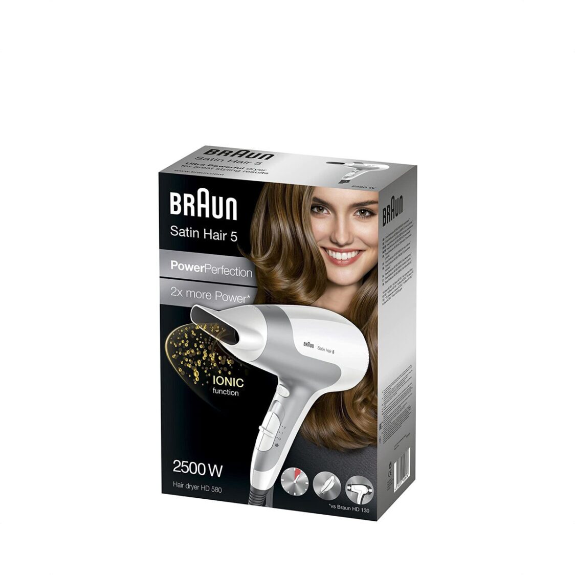 BRAUN Satin Hair 5 HD 580 IONTEC Ionic Hair Dryer Ions with Temperature and  Airflow Speed Setting Metro Department Store