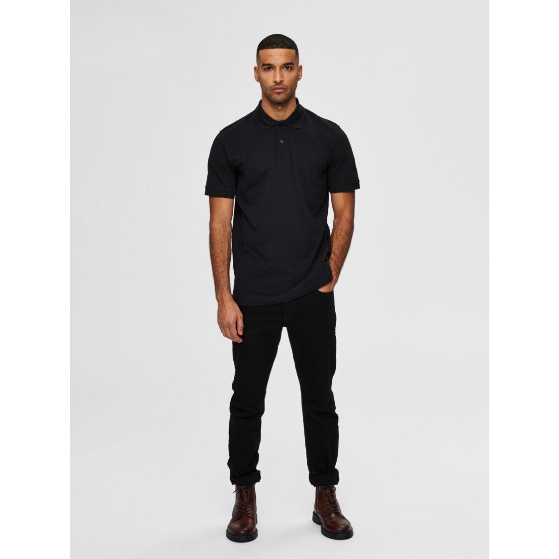 Selected Homme Neo Organic Cotton Short Sleeve Polo Tee Black