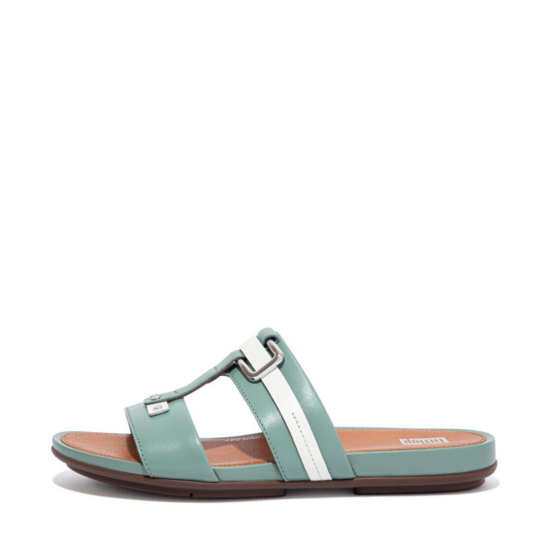 FITFLOP Gracie Stud-Buckle Leather Slides Green