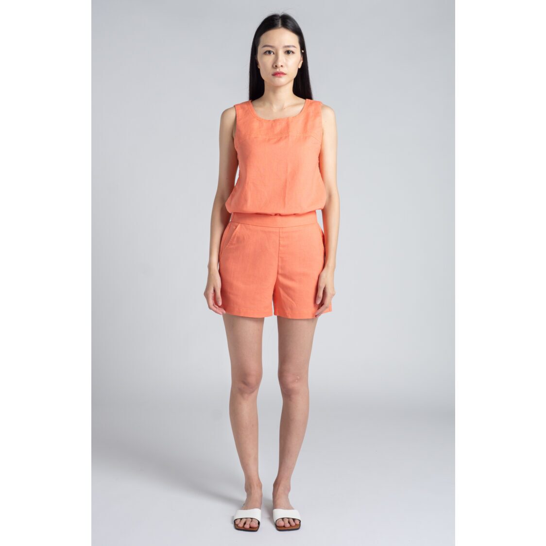M Maison Linen Blend Pull Up Shorts - Coral