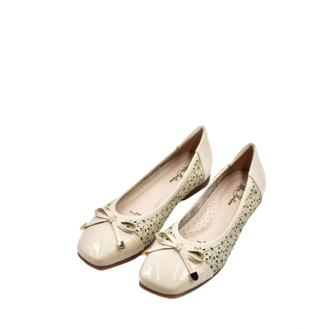 Mia Bellos Comfort Leather Shoe With Perforated Sides Beige 5036