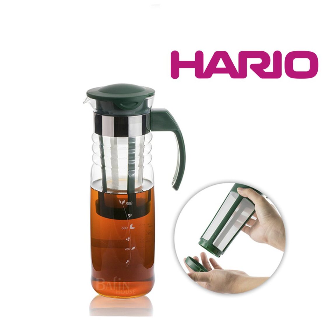 Hario Mizudashi 24 oz. Dark Green Glass Cold Brew Tea Infuser with Mesh Filter HCC-7DG