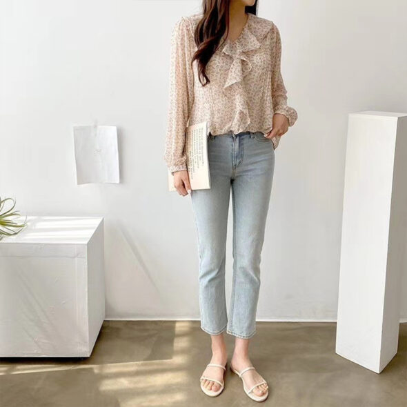 beige ruffle blouse