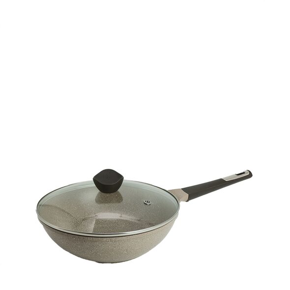 Carote 30Cm Cast Aluminum Pan Kitchen Utensils Fry Pan Non Stick Cookware  Marble Coating Deep Frying Pan With Lid