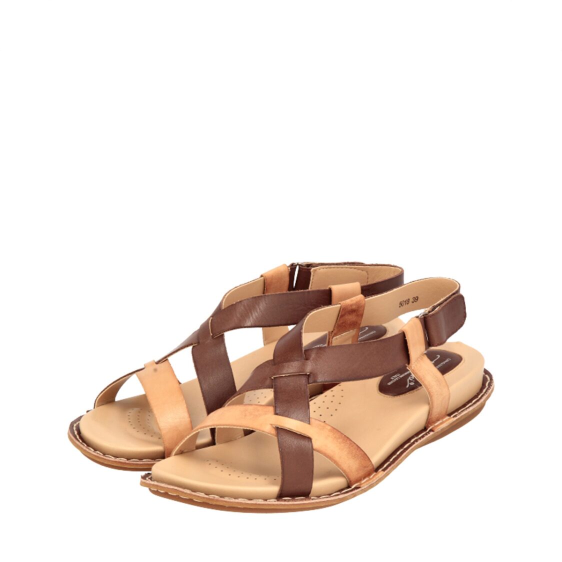 Barani 5018 Brown Multi Leather Sandals Cross Strap