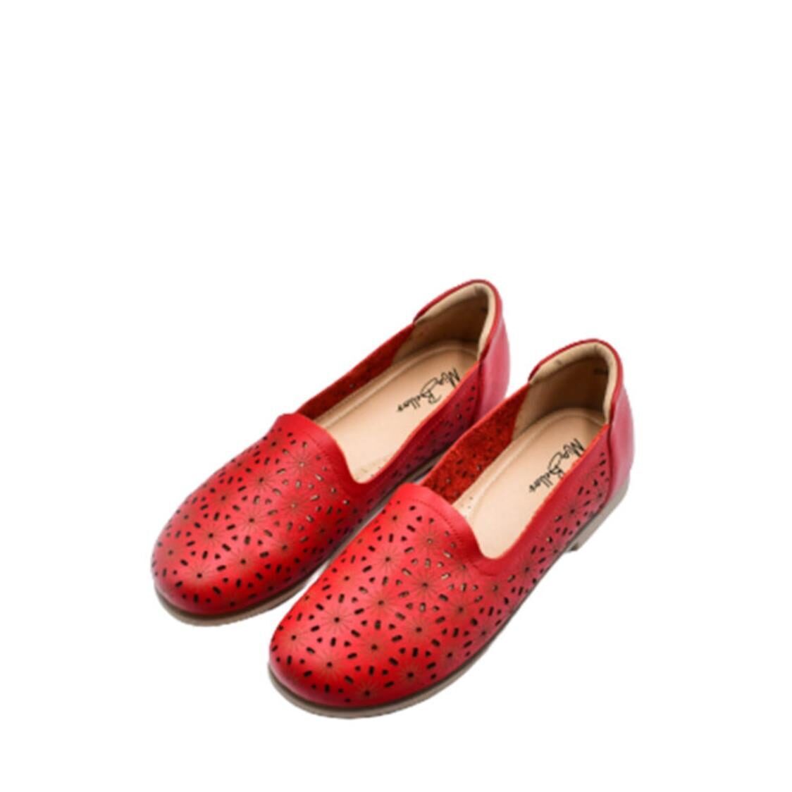 Mia Bellos Perforated Comfort Leather Shoe Red MB5049