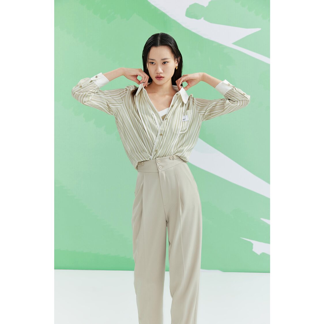 Lily Double Breasted Casual Pants Light Beige Coffee