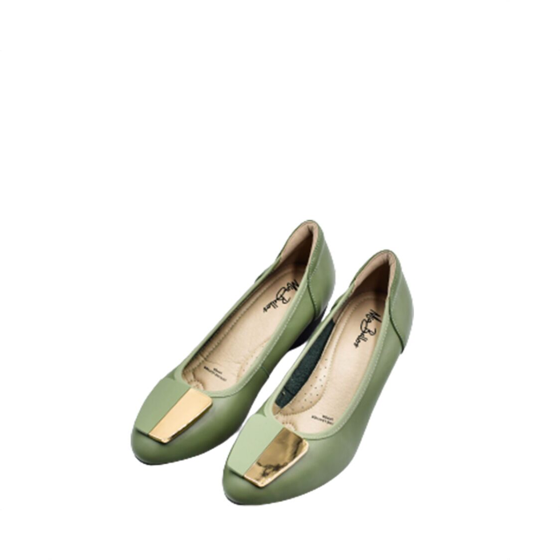 Mia Bellos Comfort Leather Pumps With Buckle Green MB5043