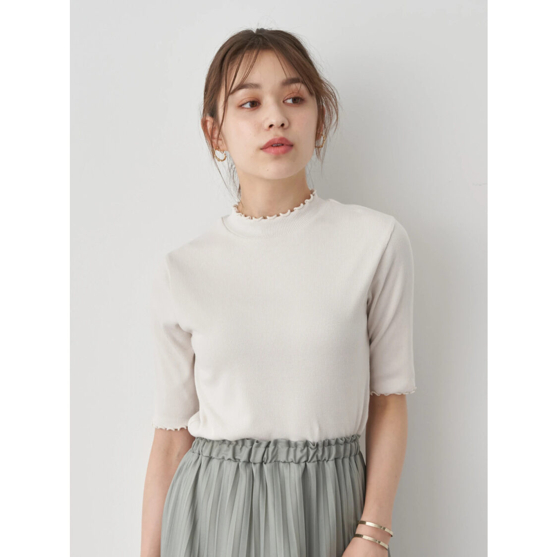 Earth Music  Ecology Short Sleeves Ribbed Pullover Ivory