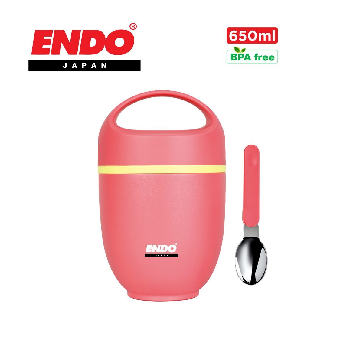 ENDO 650ml Double Stainless Steel Food Jar Coral Pink CX-4008 PINK