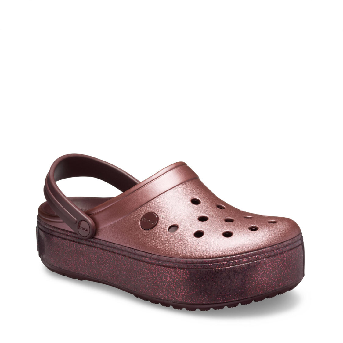 metallic burgundy crocs