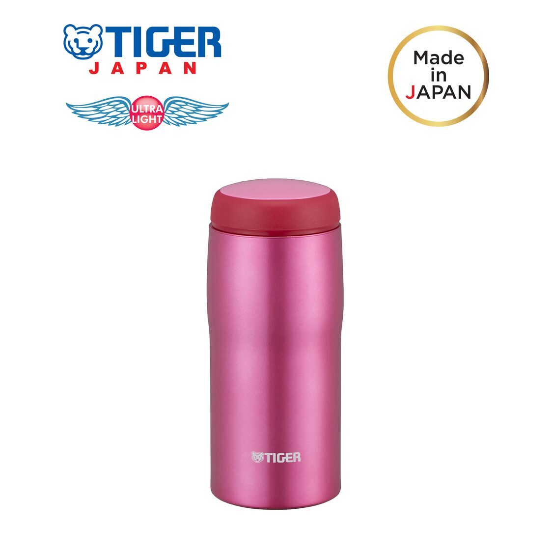 TIGER 360ML Ultra-Light Double Stainless Steel Bottle - Bright Pink Made in Japan MJA-B036 PB