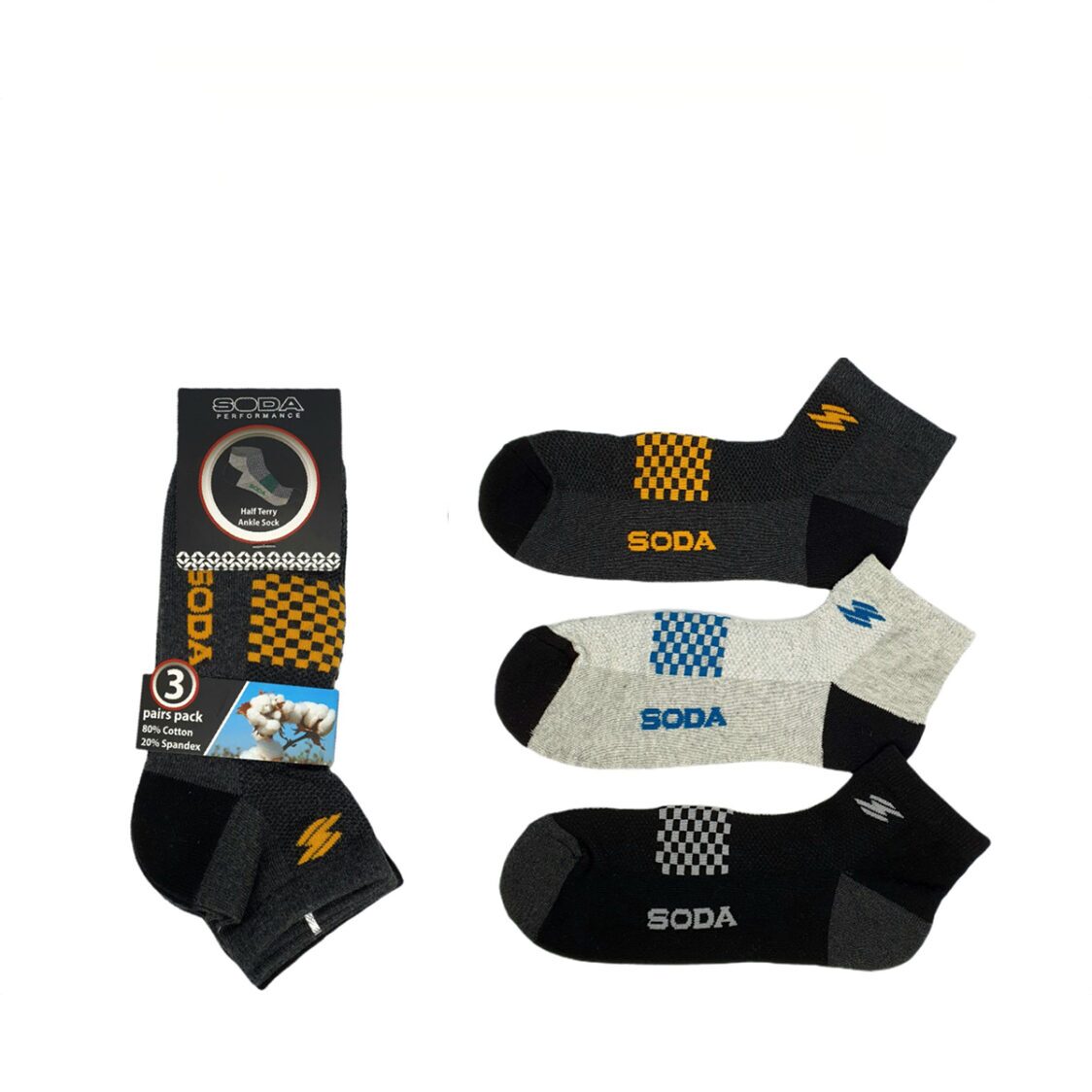 Soda 3 pc Pack Half Terry Ankle Casual Socks
